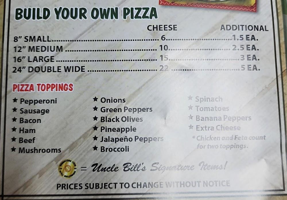 Uncle Bills Pizzeria Menu image 4